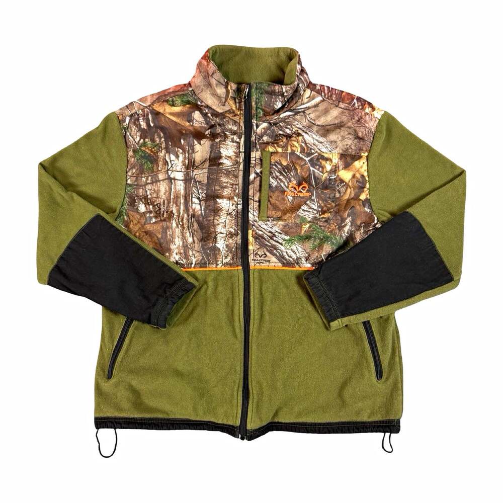 Realtree Men’s Fleece Jacket Size L Regular Green/Brown Camo Full Zip Sweater